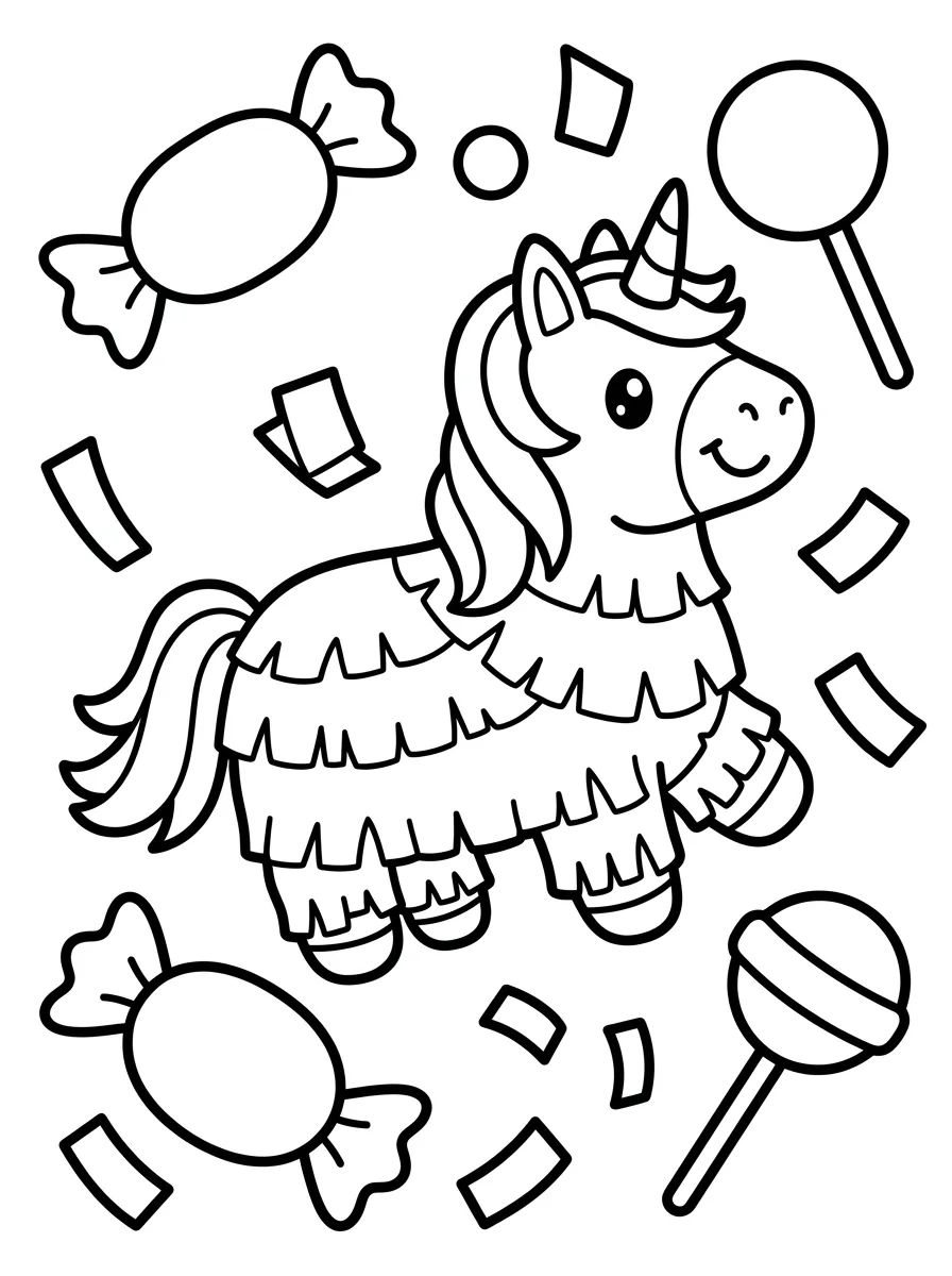 Piñata Fofa de Unicórnio para colorir Desenho de Piñata Fofa de Unicórnio para colorir e imprimir grátis