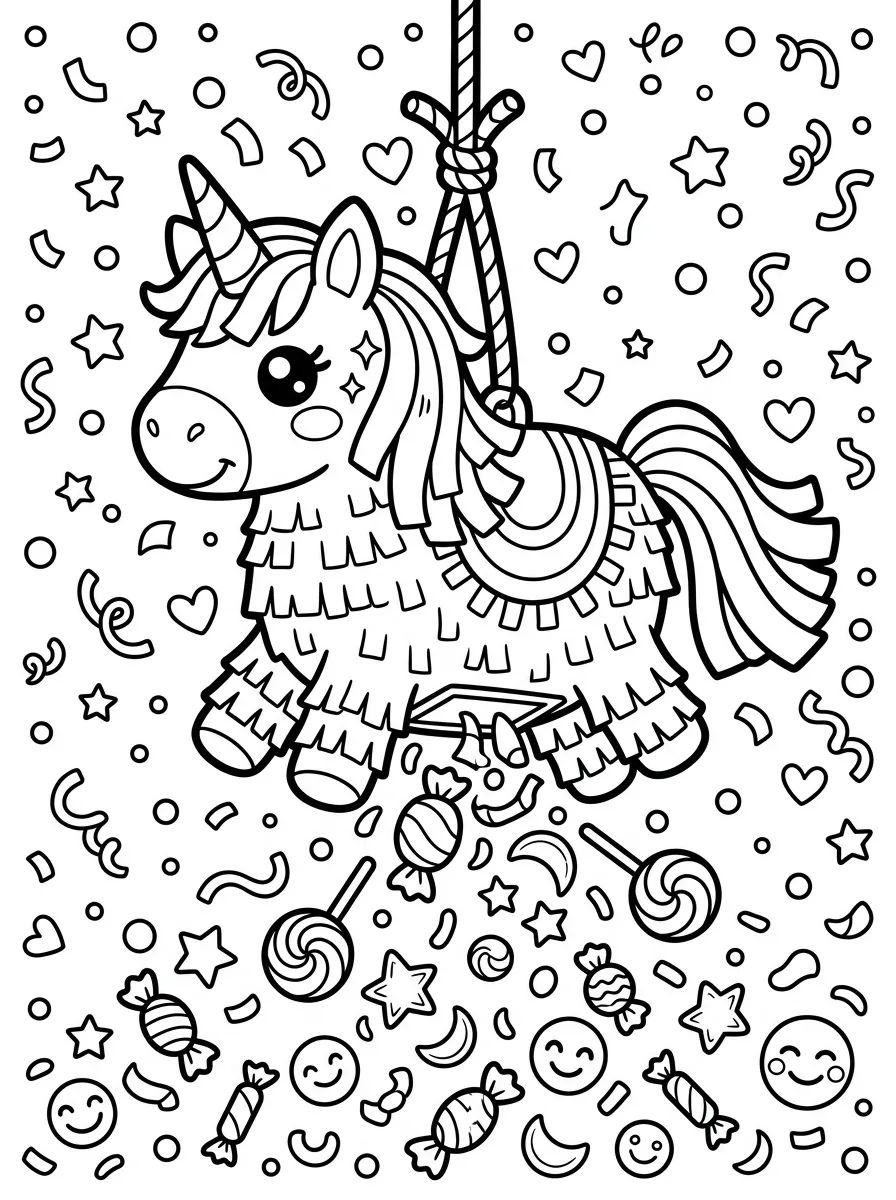 Pinhata de Unicórnio Divertida para colorir Desenho de Pinhata de Unicórnio Divertida para colorir e imprimir grátis