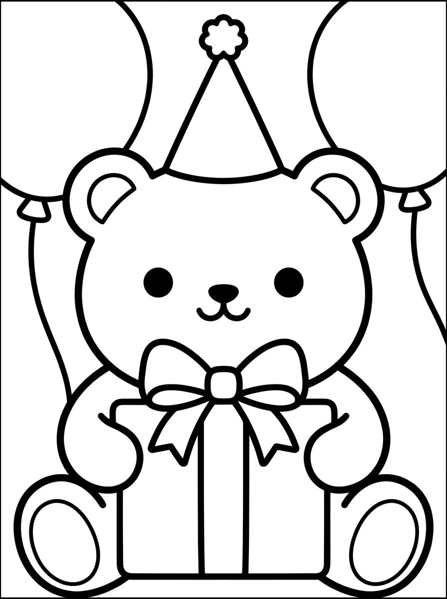 Ursinho com Presente de Aniversário para colorir Desenho de Ursinho com Presente de Aniversário para colorir e imprimir grátis