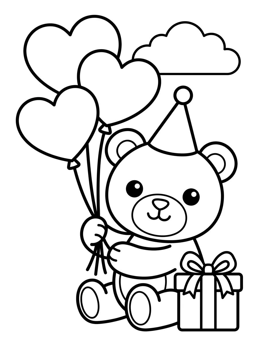 Ursinho de Aniversário com Balões para colorir Desenho de Ursinho de Aniversário com Balões para colorir e imprimir grátis