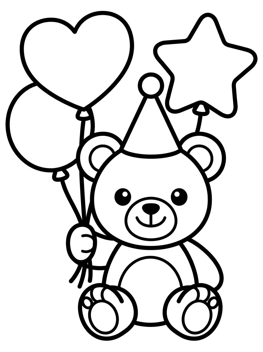 Ursinho Fofo com Balões de Festa para colorir Desenho de Ursinho Fofo com Balões de Festa para colorir e imprimir grátis