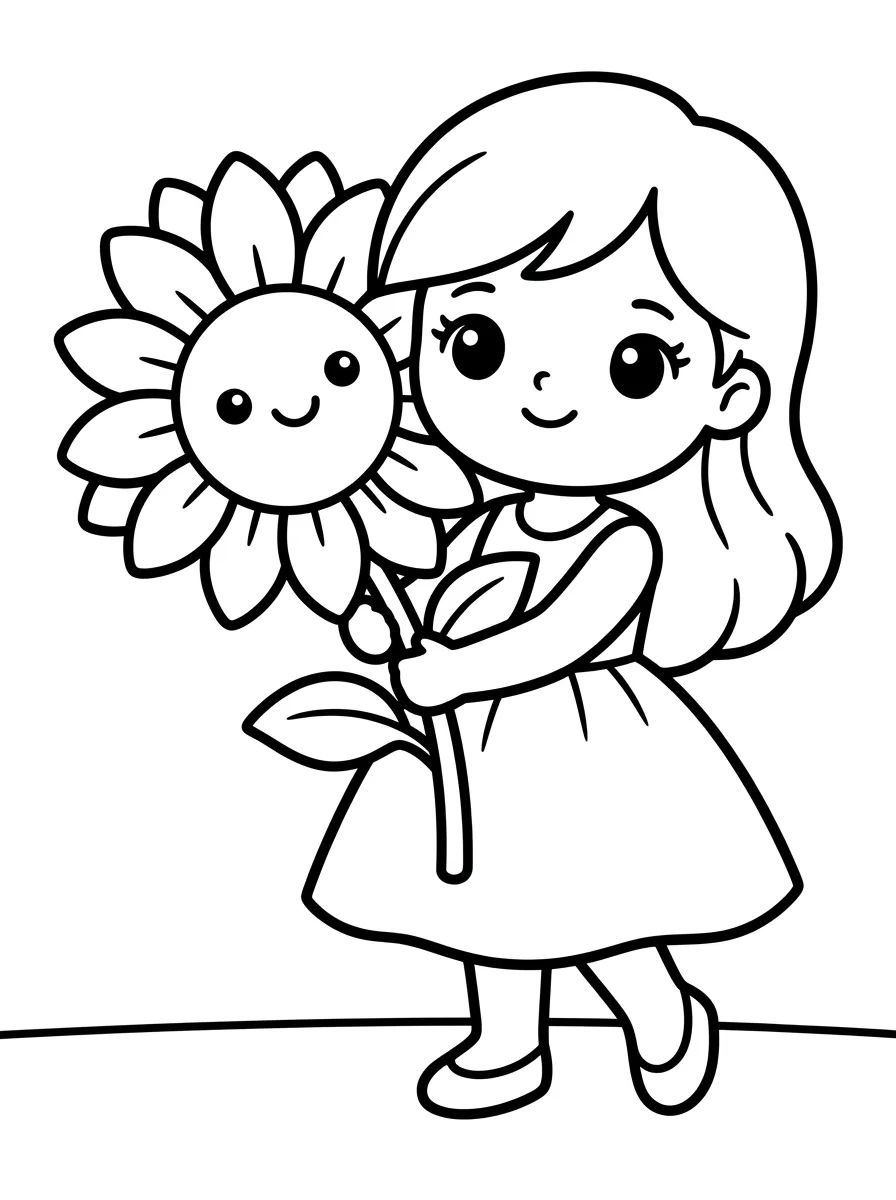 Anna com Girassol Fofo para colorir Desenho de Anna com Girassol Fofo para colorir e imprimir grátis