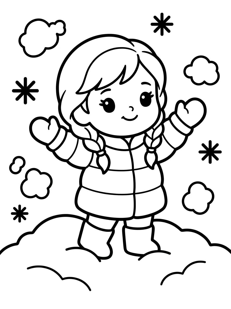 Young Anna Playing in the Snow para colorir Desenho de Young Anna Playing in the Snow para colorir e imprimir grátis