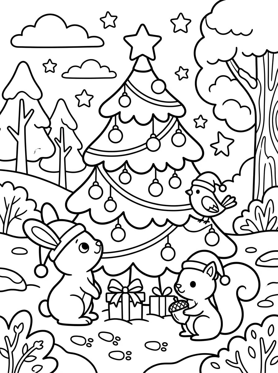 Árvore de Natal com Animais da Floresta para colorir Desenho de Árvore de Natal com Animais da Floresta para colorir e imprimir grátis
