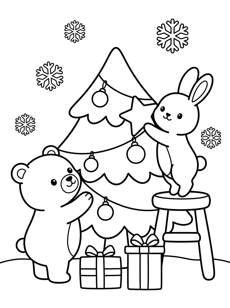 Christmas Tree with Forest Animals para colorir Desenho de Christmas Tree with Forest Animals para colorir e imprimir grátis