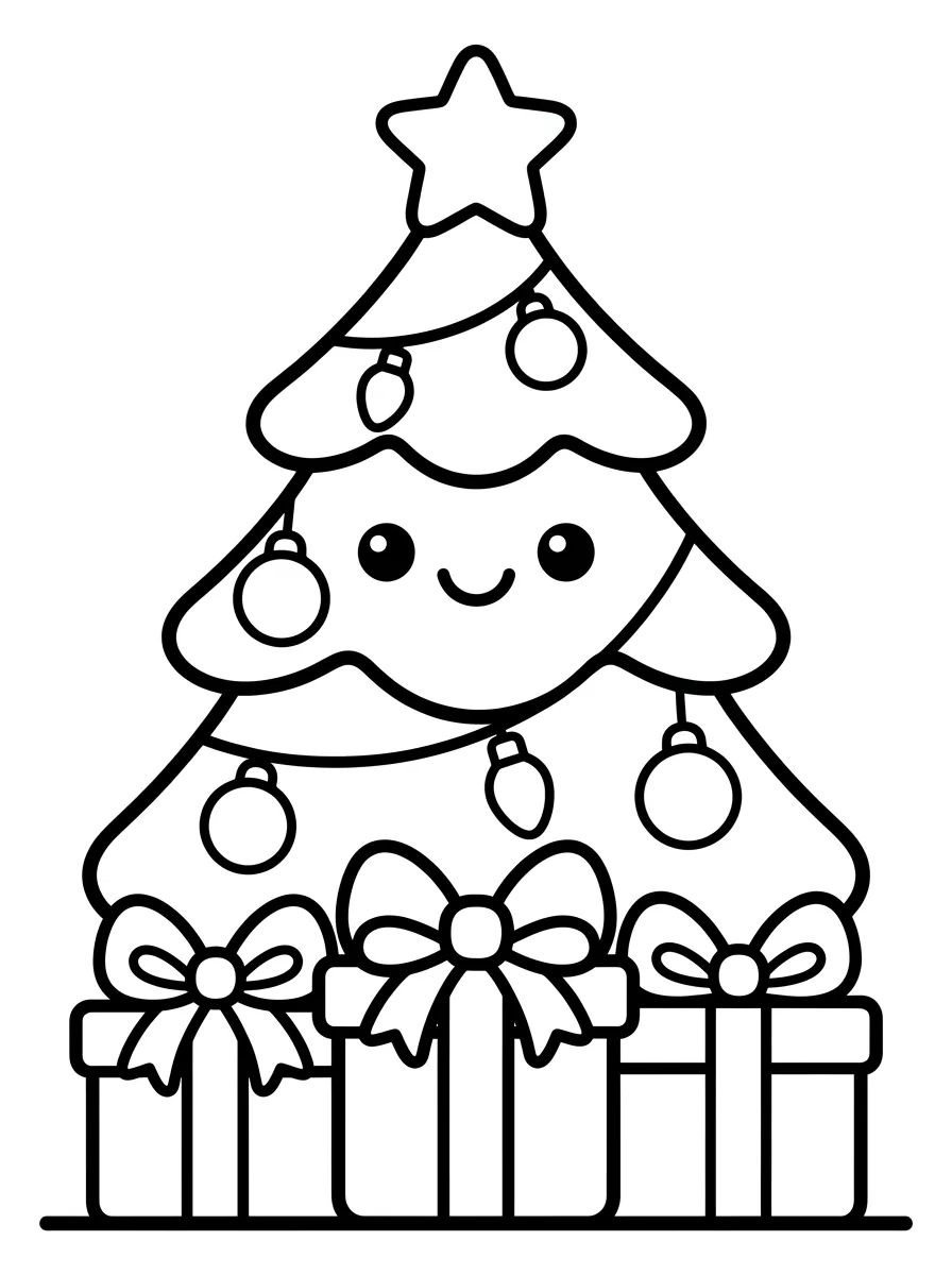 Árvore de Natal com Presentes Fofos para colorir Desenho de Árvore de Natal com Presentes Fofos para colorir e imprimir grátis