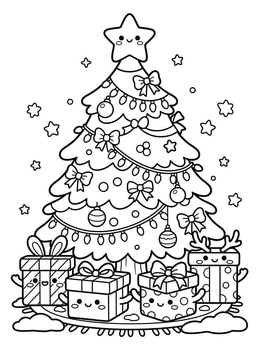 Árvore de Natal com Presentes Fofos para colorir Desenho de Árvore de Natal com Presentes Fofos para colorir e imprimir grátis