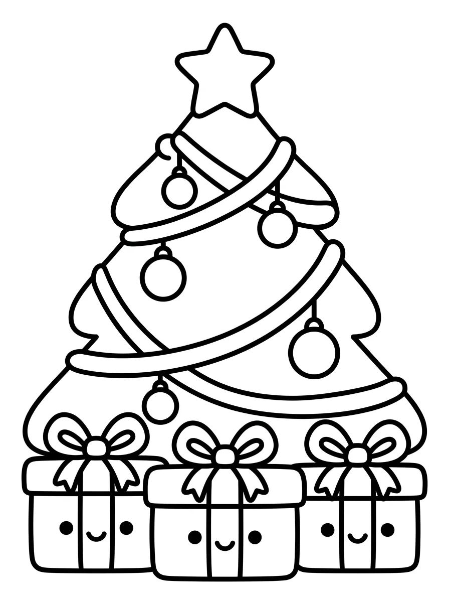 Árvore de Natal com Presentes Fofos para colorir Desenho de Árvore de Natal com Presentes Fofos para colorir e imprimir grátis