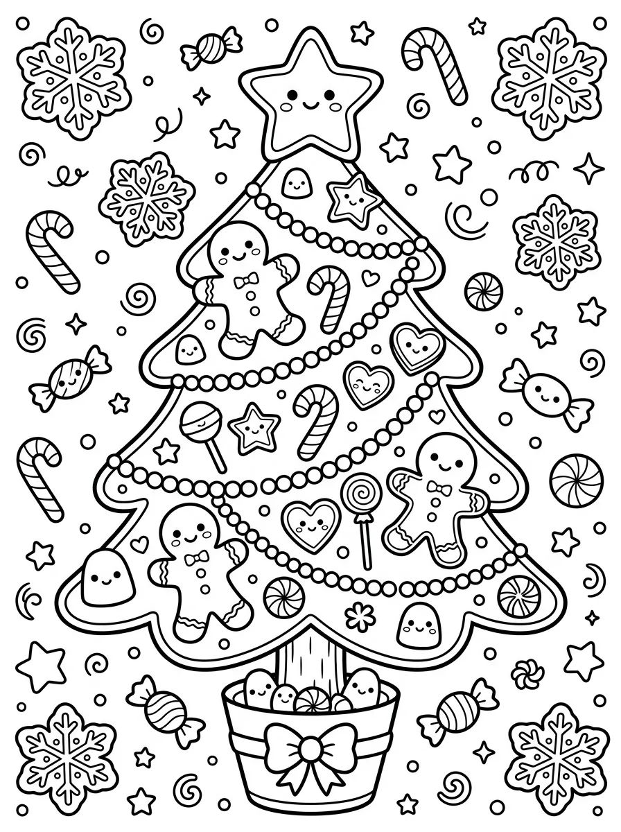 Árvore de Natal de Doces e Biscoitos para colorir Desenho de Árvore de Natal de Doces e Biscoitos para colorir e imprimir grátis