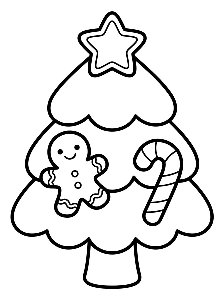 Árvore de Natal de Doces e Biscoitos para colorir Desenho de Árvore de Natal de Doces e Biscoitos para colorir e imprimir grátis