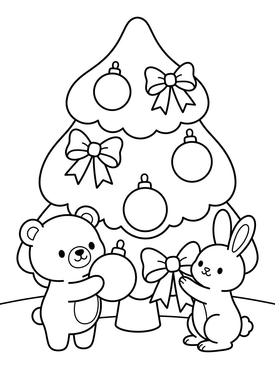 Árvore de Natal Decorada por Bichinhos Fofos para colorir Desenho de Árvore de Natal Decorada por Bichinhos Fofos para colorir e imprimir grátis