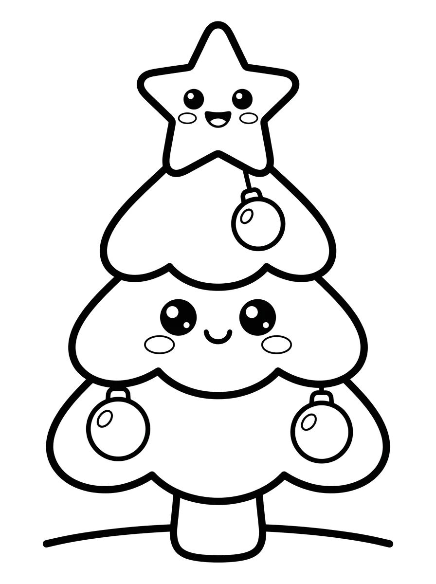 Coleção de desenhos para colorir: Árvore de Natal Fofa para Colorir