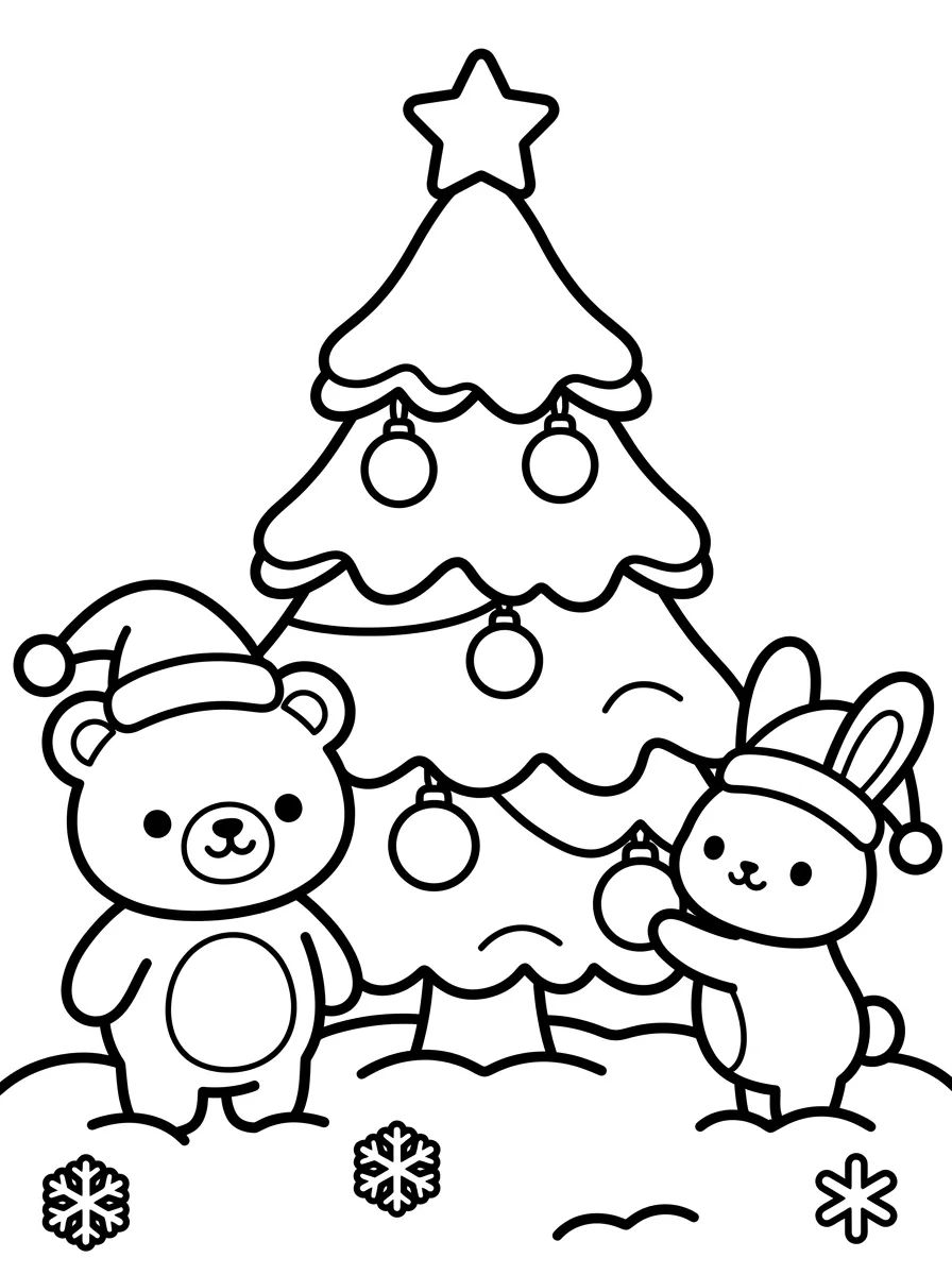 Árvore de Natal Neve e Bichinhos para colorir Desenho de Árvore de Natal Neve e Bichinhos para colorir e imprimir grátis