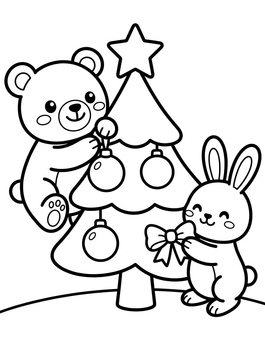Bichinhos Decorando a Árvore de Natal para colorir Desenho de Bichinhos Decorando a Árvore de Natal para colorir e imprimir grátis