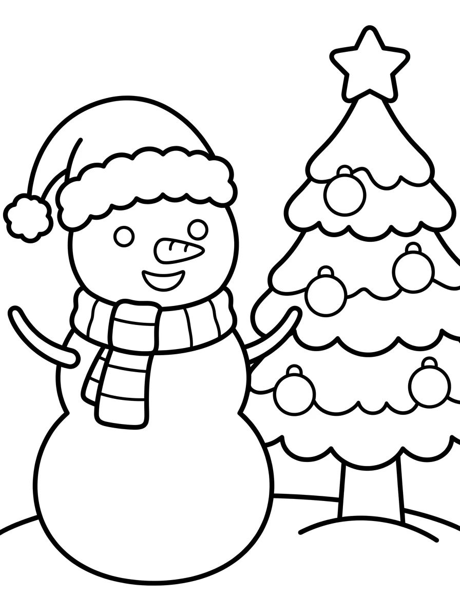 Boneco de Neve e Árvore de Natal para colorir Desenho de Boneco de Neve e Árvore de Natal para colorir e imprimir grátis