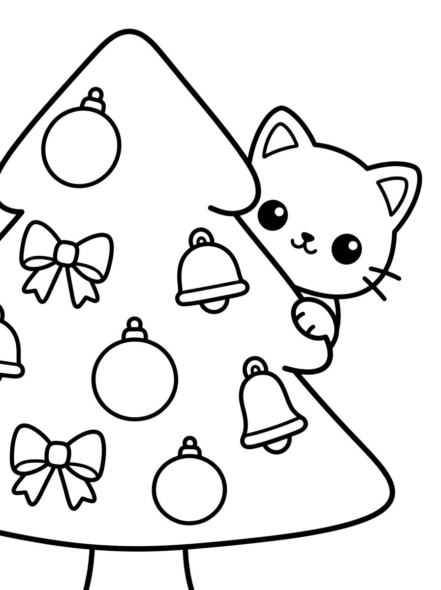 Gatinho Curioso na Árvore de Natal para colorir Desenho de Gatinho Curioso na Árvore de Natal para colorir e imprimir grátis