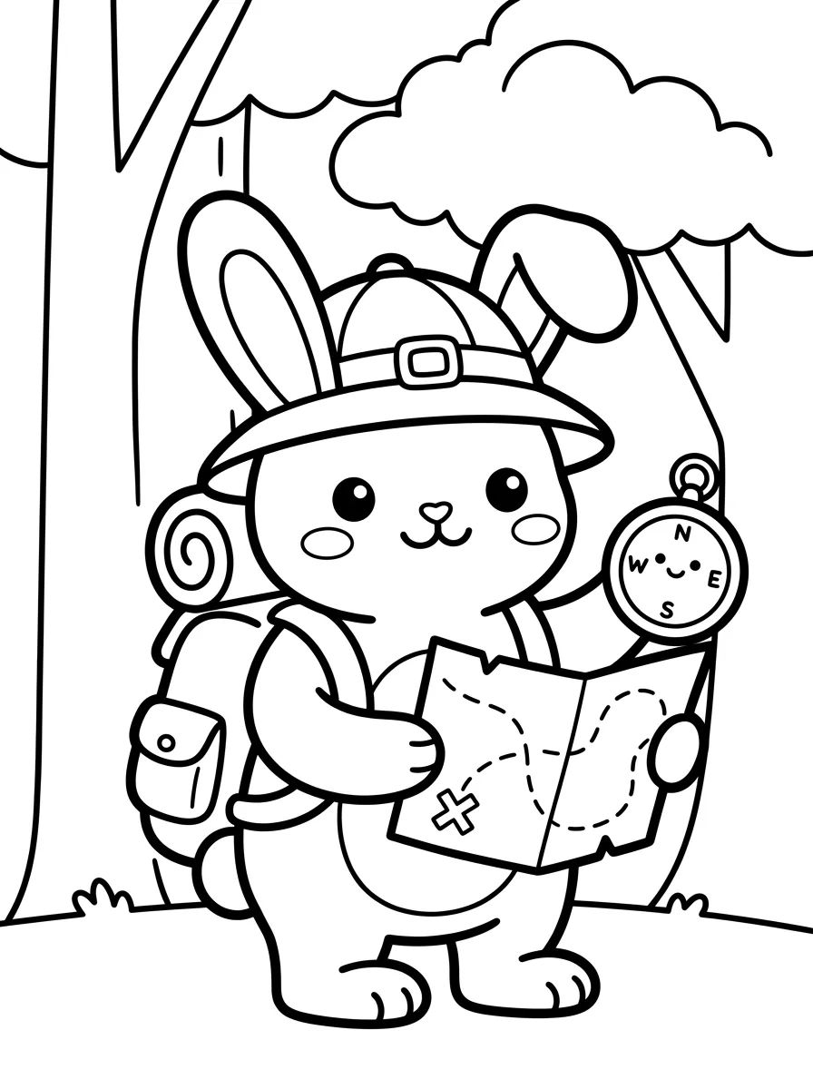 Explorer Bunny with Treasure Map para colorir Desenho de Explorer Bunny with Treasure Map para colorir e imprimir grátis