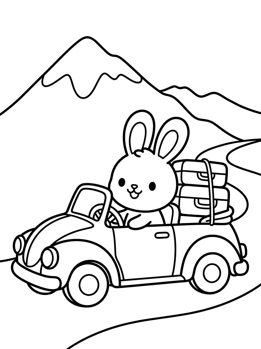 Coelhinho no Carro de Viagem para colorir Desenho de Coelhinho no Carro de Viagem para colorir e imprimir grátis