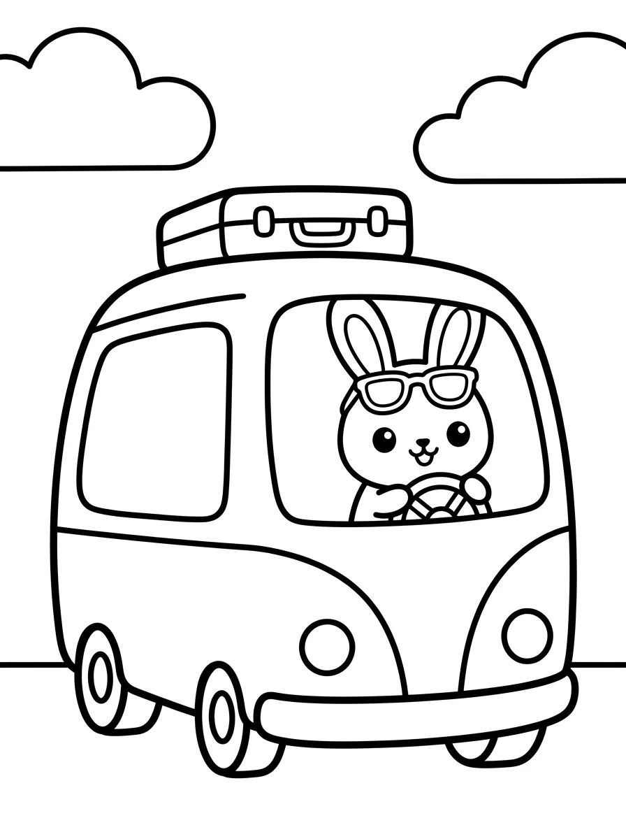 Conejito en su Coche de Viaje para colorir Desenho de Conejito en su Coche de Viaje para colorir e imprimir grátis