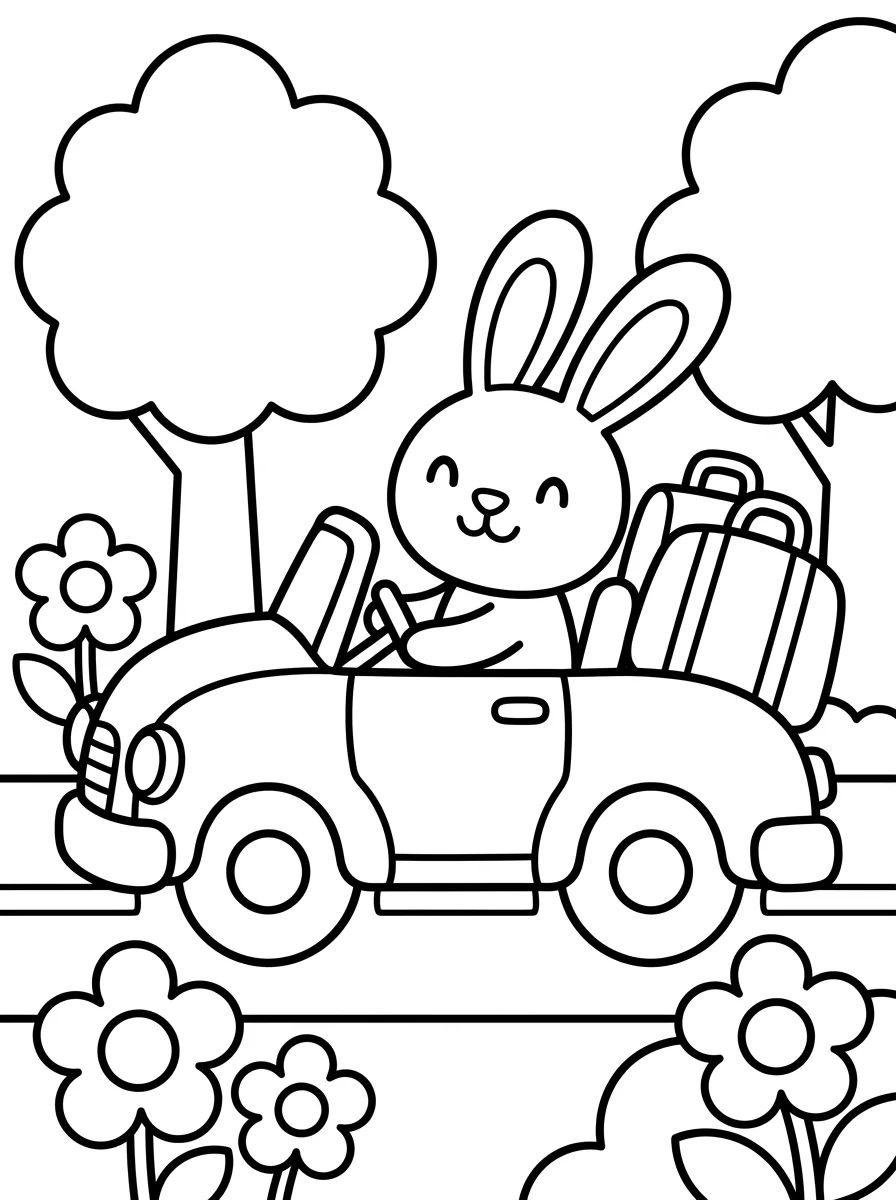 Conejito en Carro de Viaje para colorir Desenho de Conejito en Carro de Viaje para colorir e imprimir grátis
