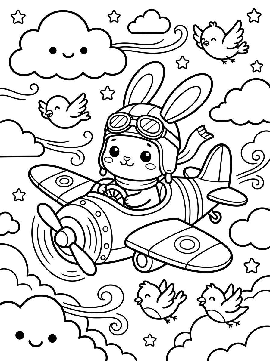 Bunny Flying an Airplane para colorir Desenho de Bunny Flying an Airplane para colorir e imprimir grátis