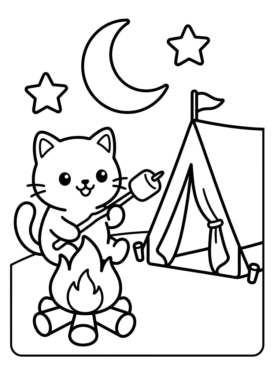 Camping Kitten para colorir Desenho de Camping Kitten para colorir e imprimir grátis