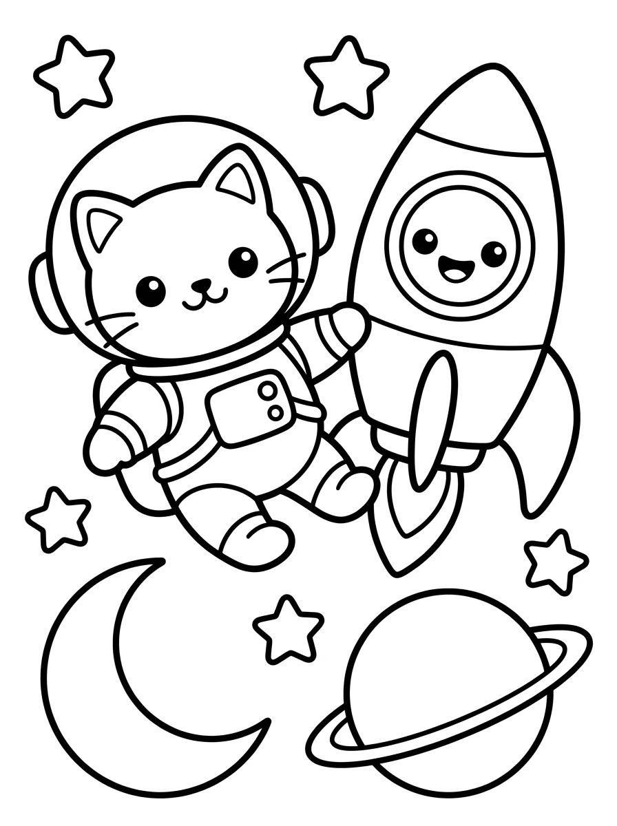 Gatinho Astronauta no Espaço para colorir Desenho de Gatinho Astronauta no Espaço para colorir e imprimir grátis