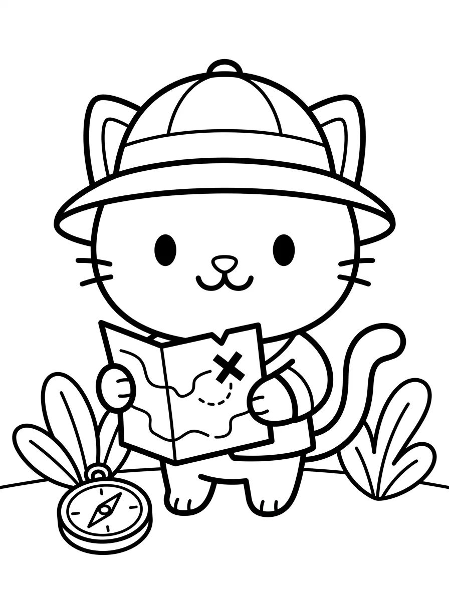 Gatinho Explorador com Mapa para colorir Desenho de Gatinho Explorador com Mapa para colorir e imprimir grátis