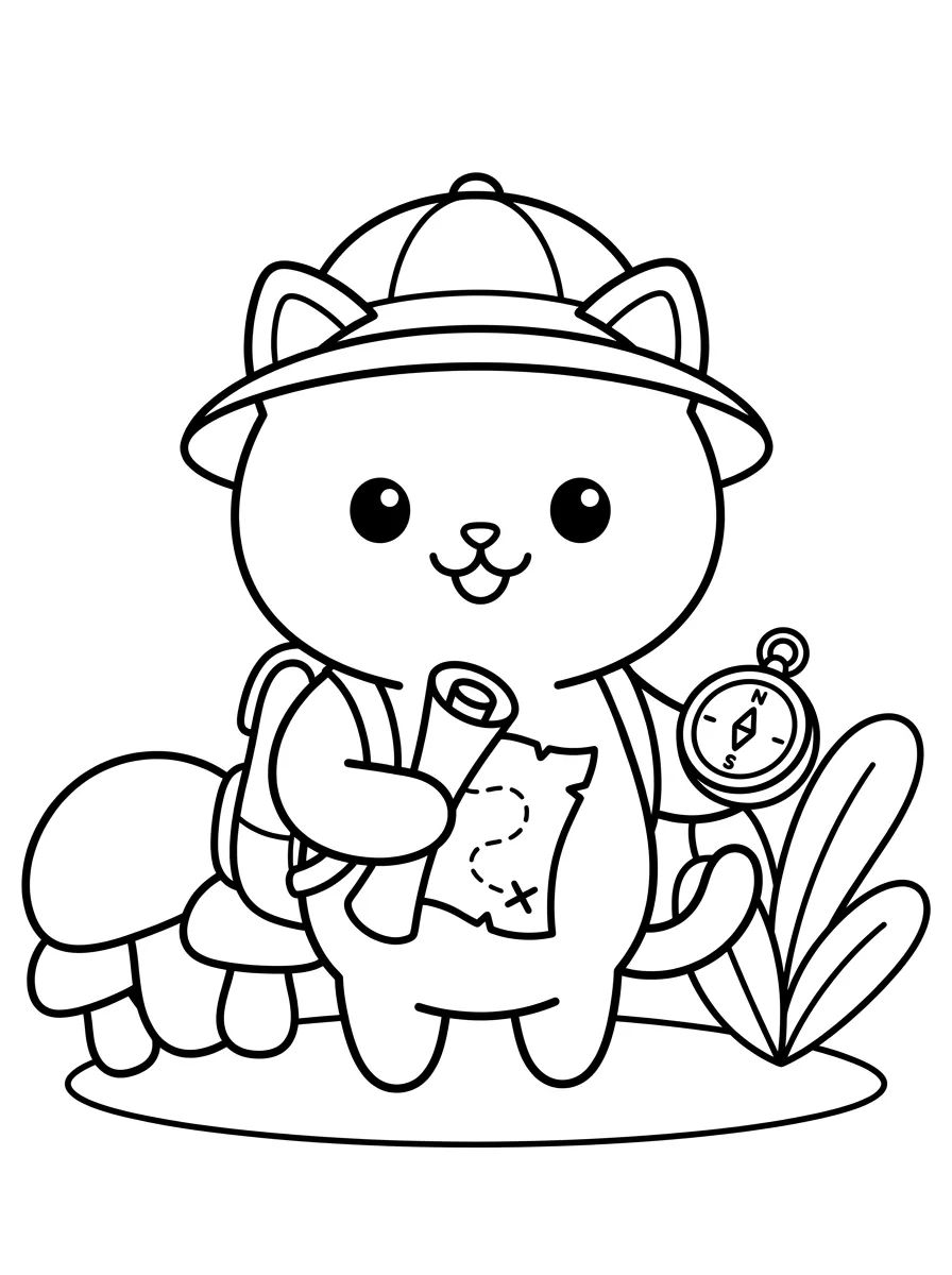 Gatinho Explorador com Mapa para colorir Desenho de Gatinho Explorador com Mapa para colorir e imprimir grátis