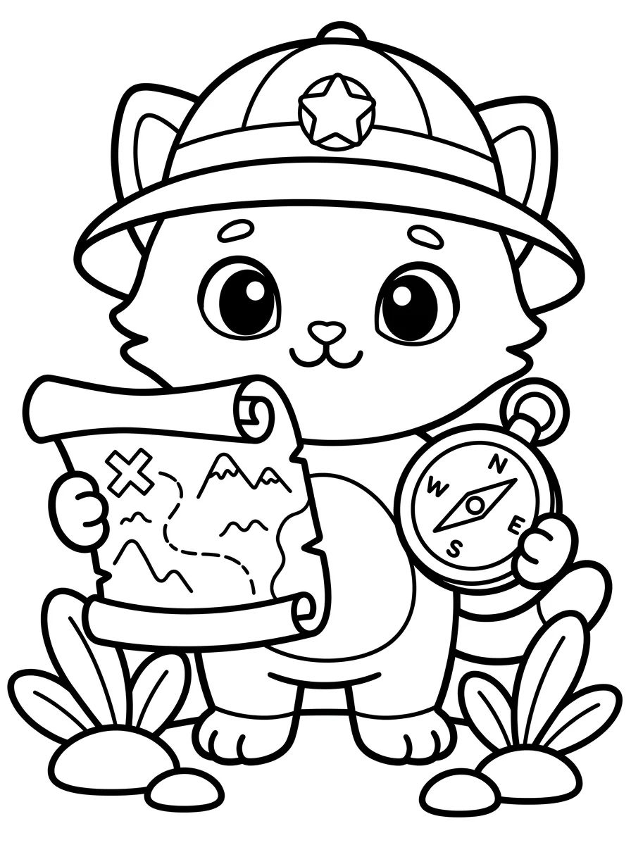 Gatinho Explorador com Mapa para colorir Desenho de Gatinho Explorador com Mapa para colorir e imprimir grátis