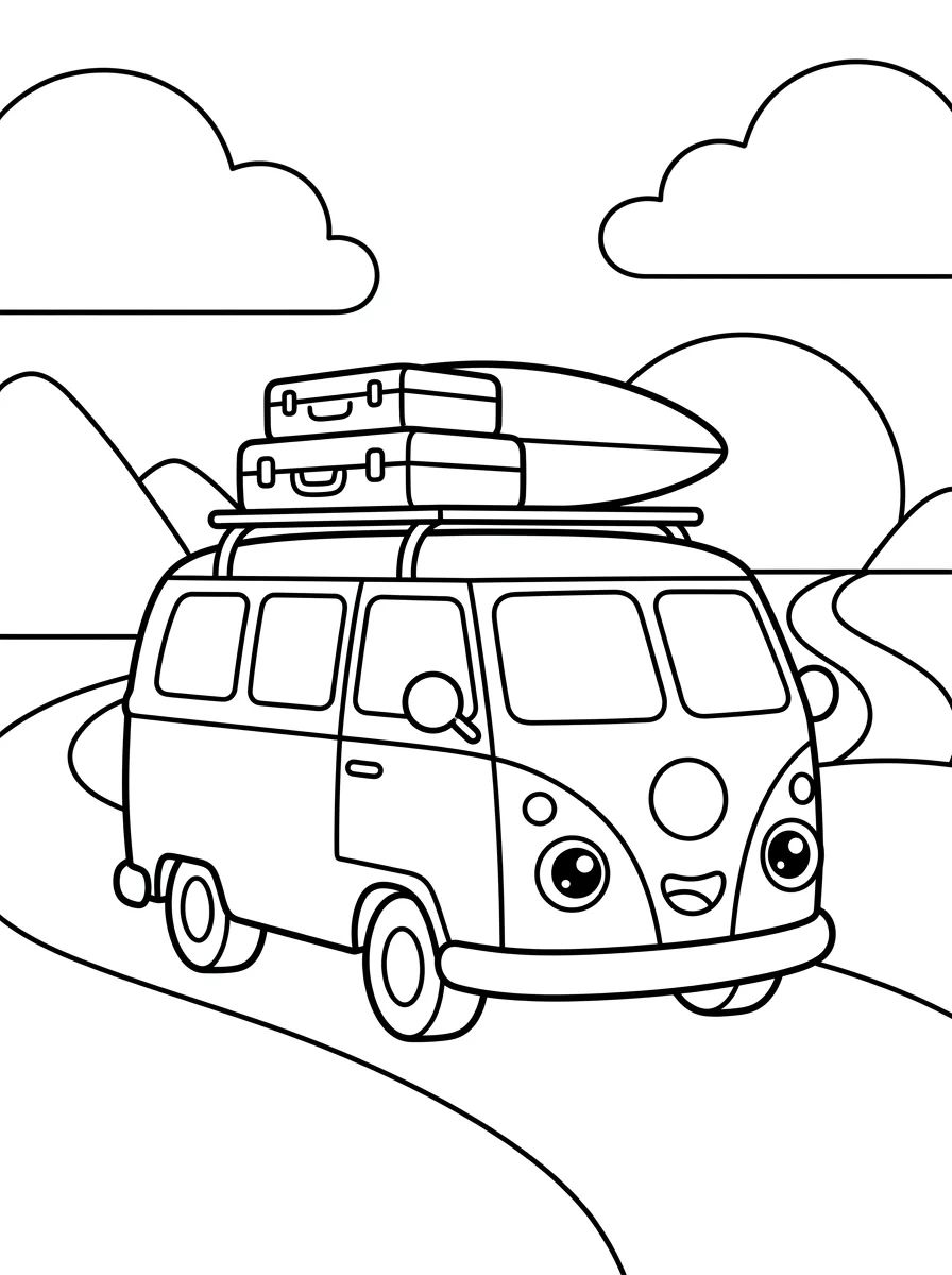 Kombi Fofa de Viagem para colorir Desenho de Kombi Fofa de Viagem para colorir e imprimir grátis
