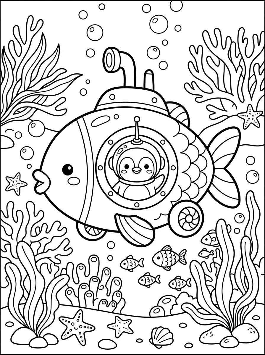 Pinguim Explorador de Submarino para colorir Desenho de Pinguim Explorador de Submarino para colorir e imprimir grátis