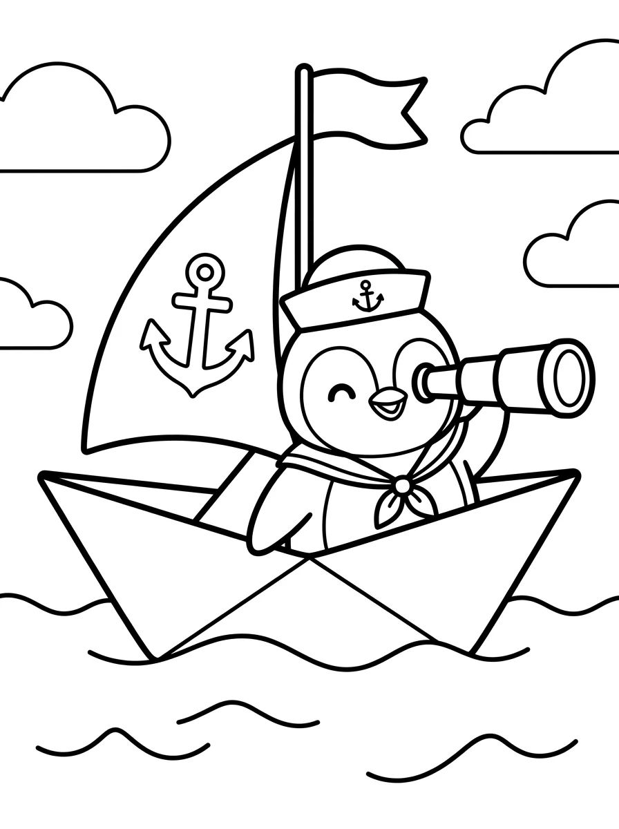 Pinguim Marinheiro no Barquinho para colorir Desenho de Pinguim Marinheiro no Barquinho para colorir e imprimir grátis