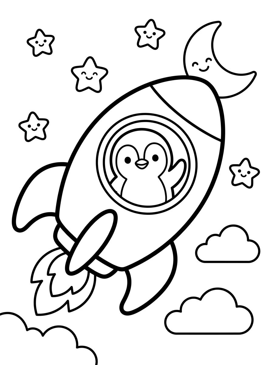 Pinguim na Viagem Espacial para colorir Desenho de Pinguim na Viagem Espacial para colorir e imprimir grátis