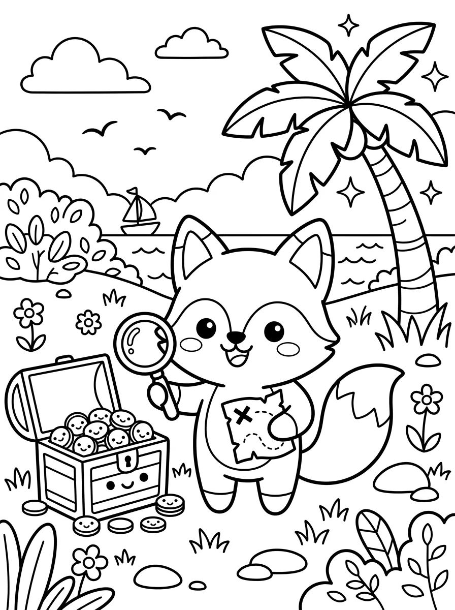 Raposinho no Mapa do Tesouro para colorir Desenho de Raposinho no Mapa do Tesouro para colorir e imprimir grátis