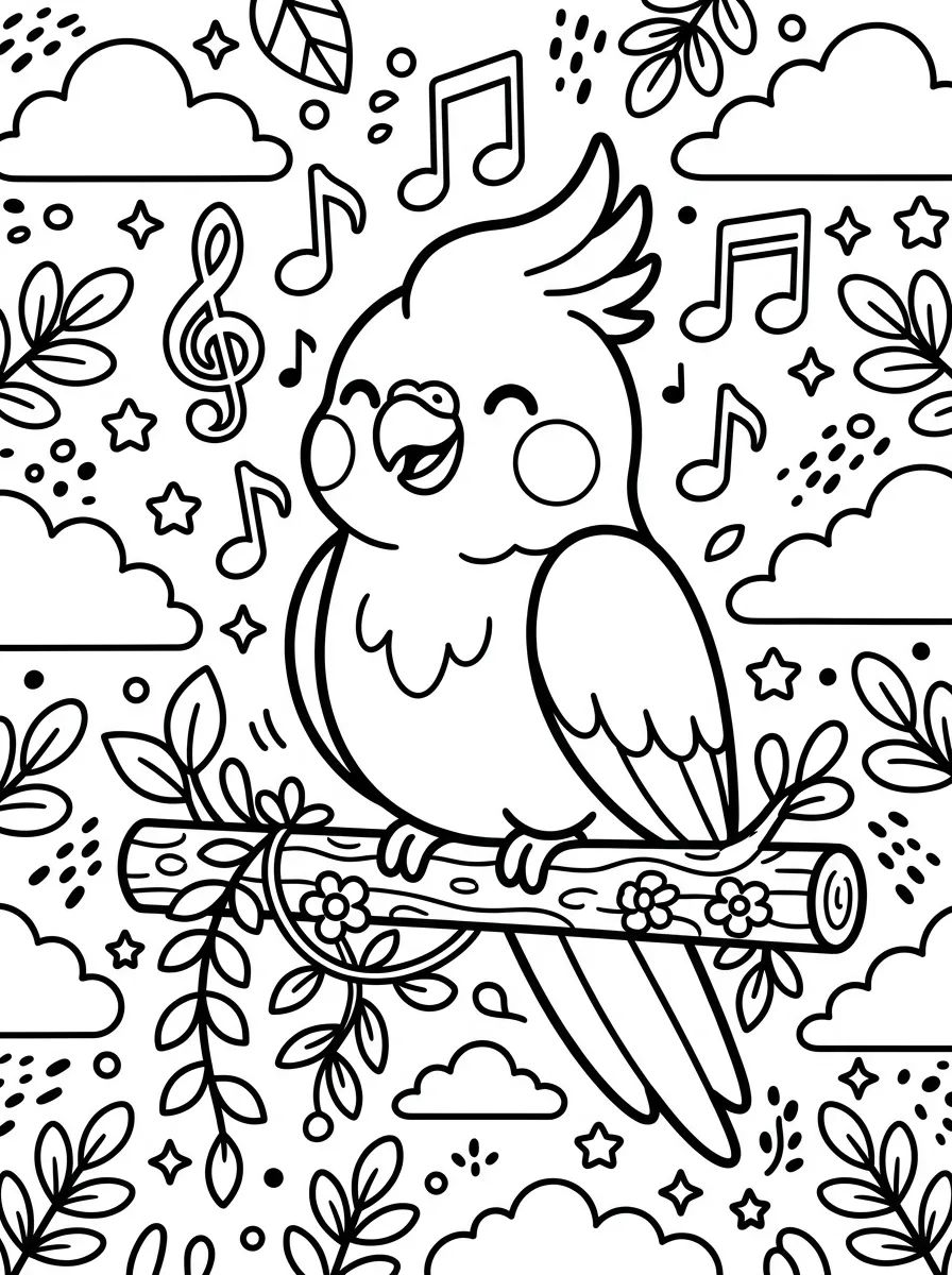 Happy Cockatiel on Perch para colorir Desenho de Happy Cockatiel on Perch para colorir e imprimir grátis
