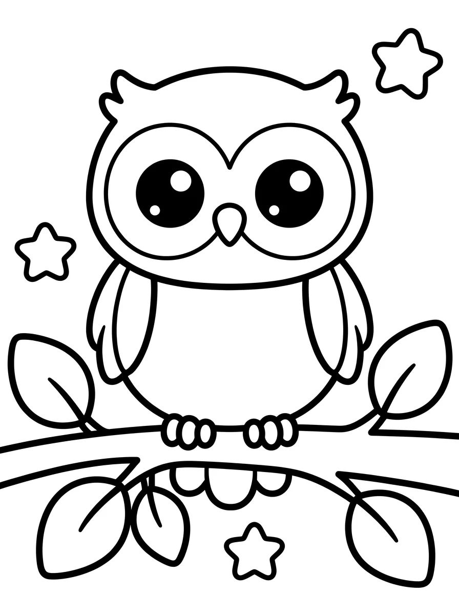 Cute Little Owl on a Branch para colorir Desenho de Cute Little Owl on a Branch para colorir e imprimir grátis