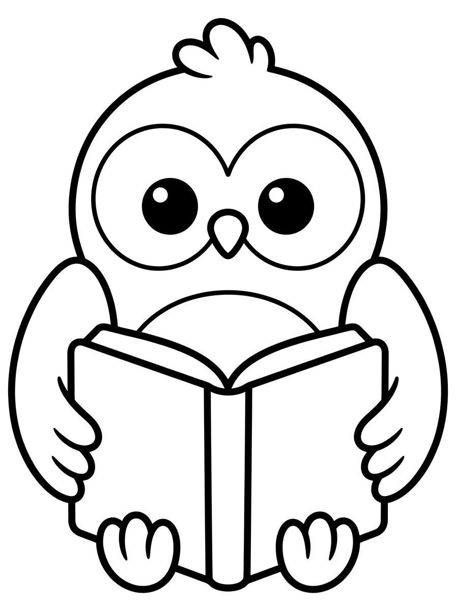 Corujinha Kawaii com Livro para colorir Desenho de Corujinha Kawaii com Livro para colorir e imprimir grátis
