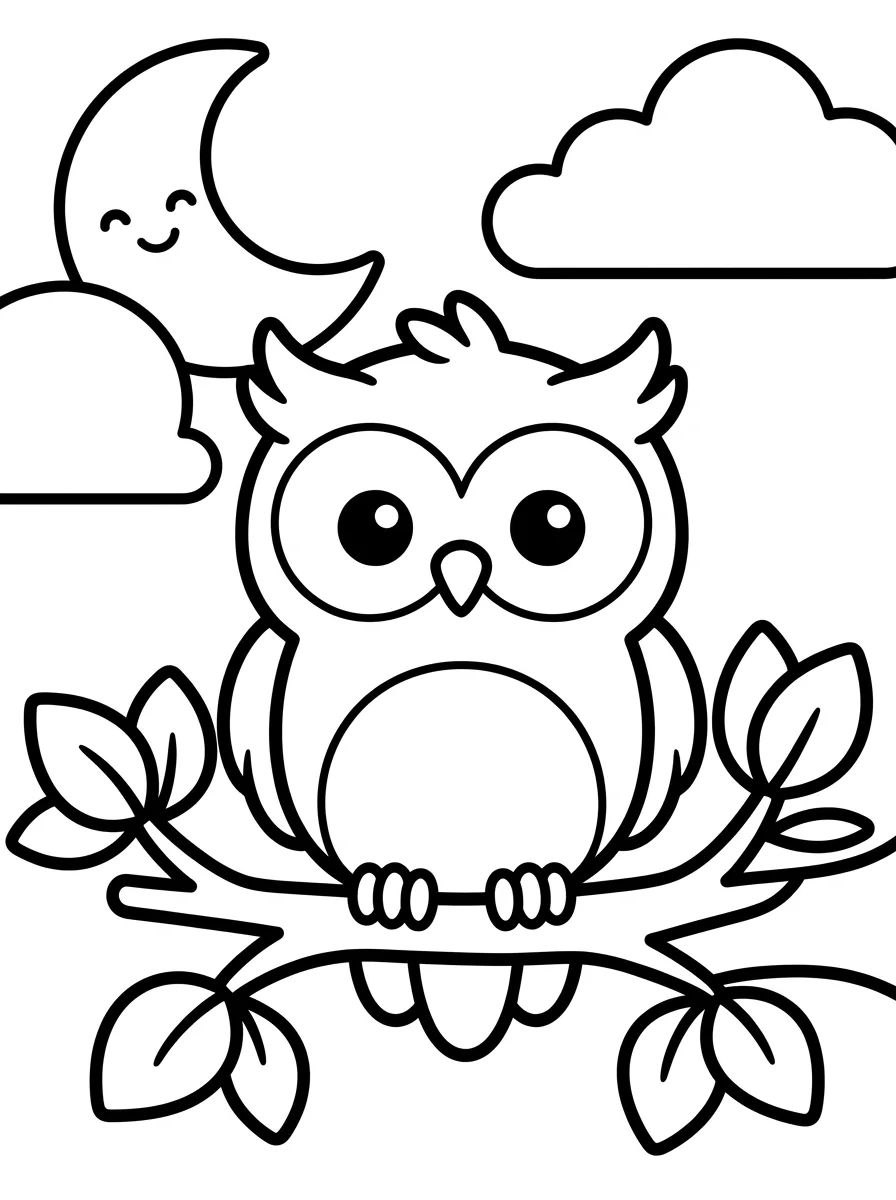 Kawaii Little Owl in the Tree para colorir Desenho de Kawaii Little Owl in the Tree para colorir e imprimir grátis