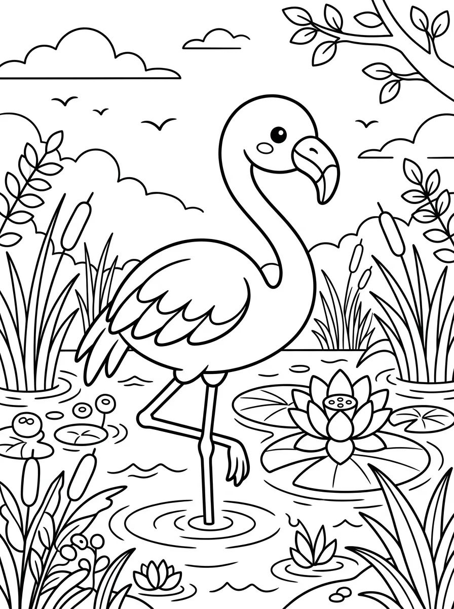 Flamingo Amigável na Água para colorir Desenho de Flamingo Amigável na Água para colorir e imprimir grátis