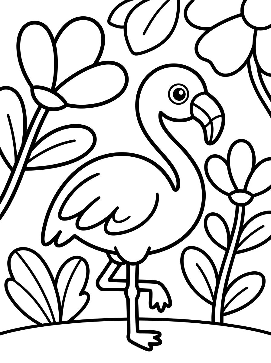 Delicate Flamingo with Flowers para colorir Desenho de Delicate Flamingo with Flowers para colorir e imprimir grátis