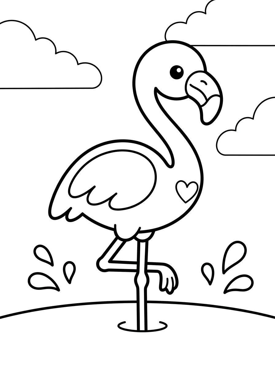 Flamingo Fofo na Lagoa para colorir Desenho de Flamingo Fofo na Lagoa para colorir e imprimir grátis