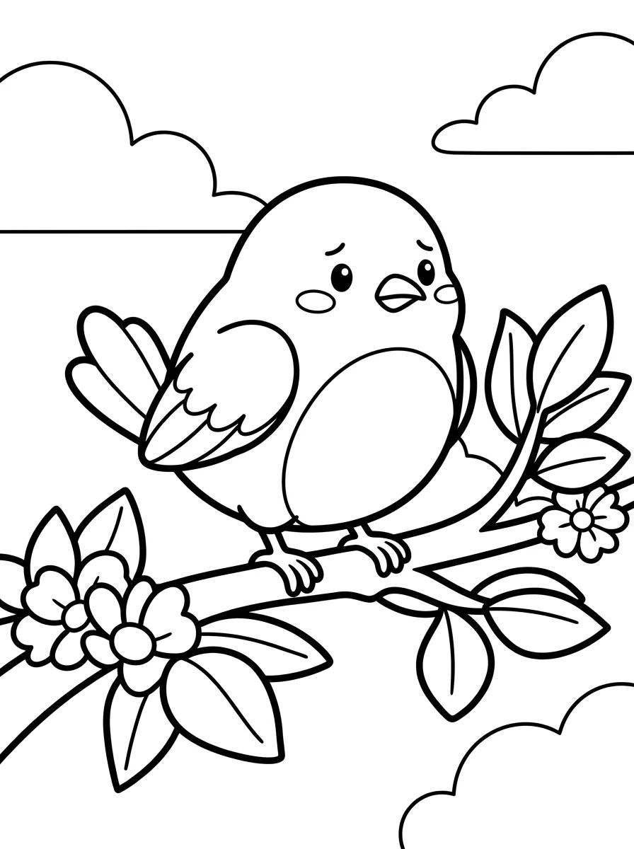 Passarinho Cauteloso no Galho para colorir Desenho de Passarinho Cauteloso no Galho para colorir e imprimir grátis