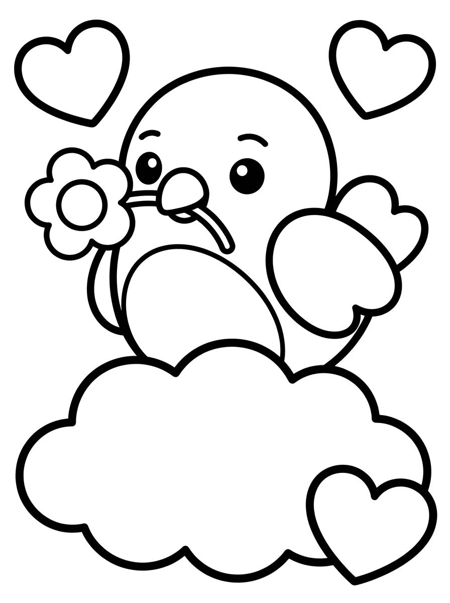 Cute Little Bird with a Flower para colorir Desenho de Cute Little Bird with a Flower para colorir e imprimir grátis