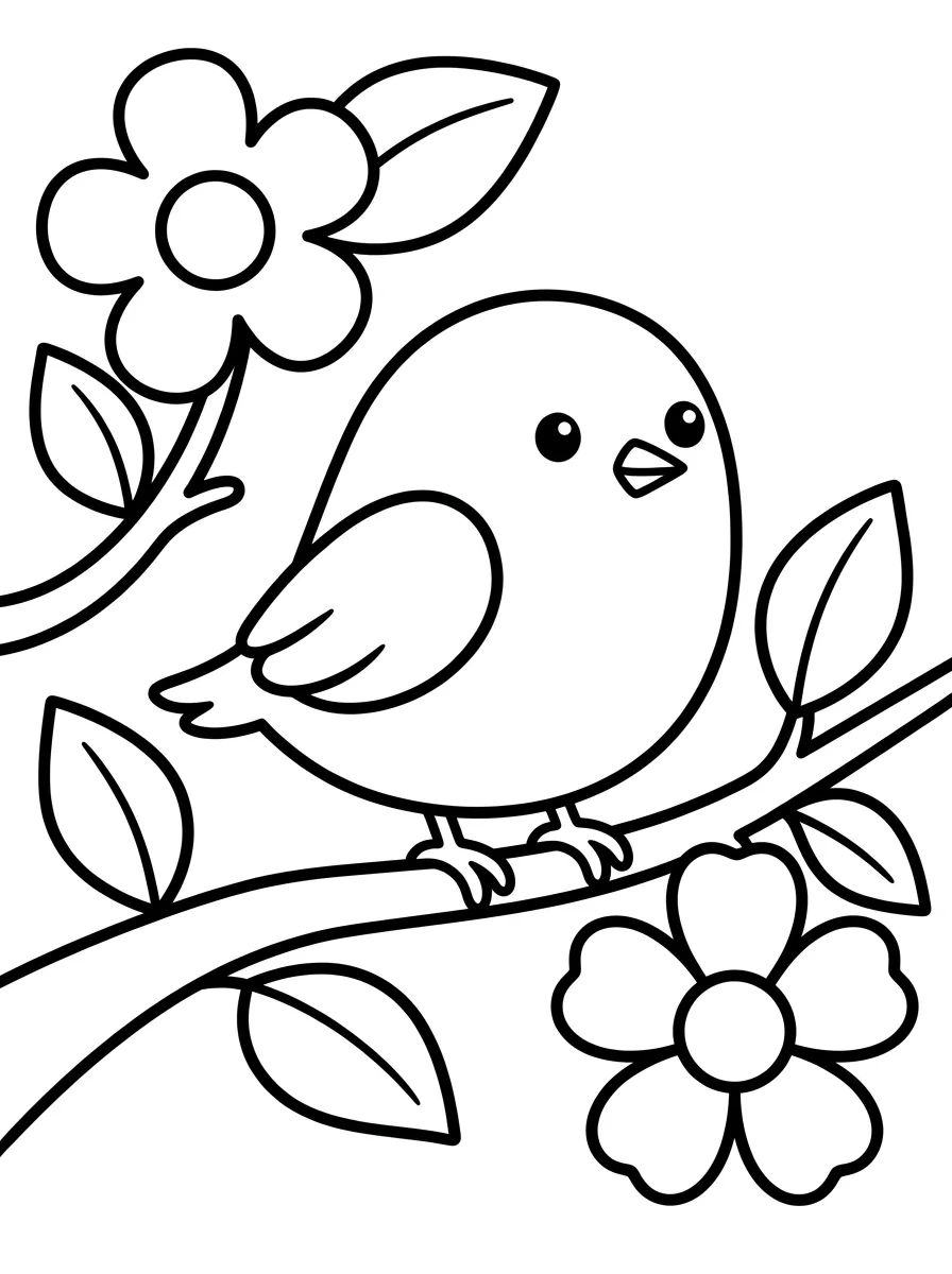 Passarinho Fofo no Galho para colorir Desenho de Passarinho Fofo no Galho para colorir e imprimir grátis
