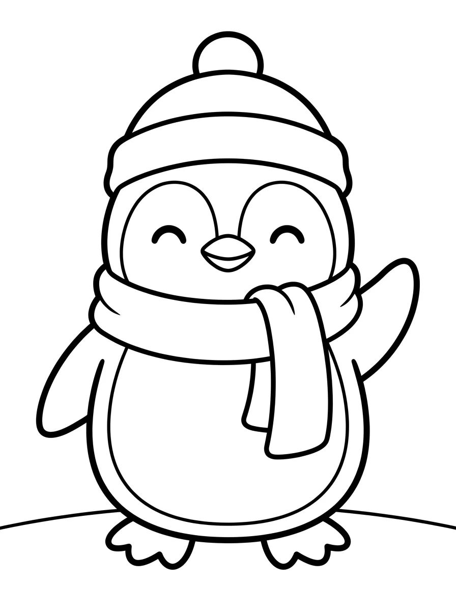 Pinguim Fofinho de Cachecol para colorir Desenho de Pinguim Fofinho de Cachecol para colorir e imprimir grátis