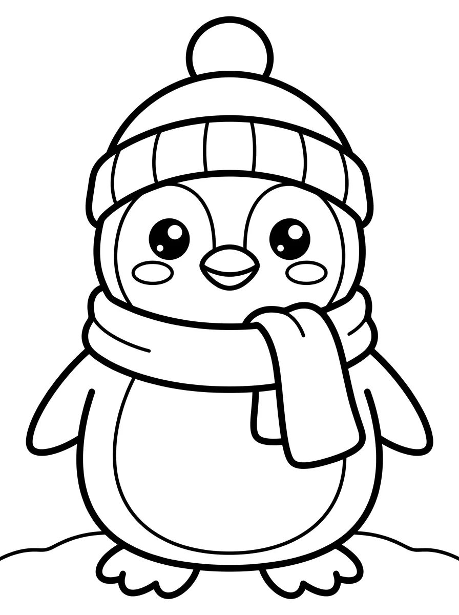 Cute Penguin in a Scarf para colorir Desenho de Cute Penguin in a Scarf para colorir e imprimir grátis