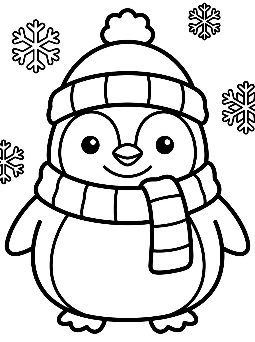 Pinguim Kawaii de Cachecol para colorir Desenho de Pinguim Kawaii de Cachecol para colorir e imprimir grátis