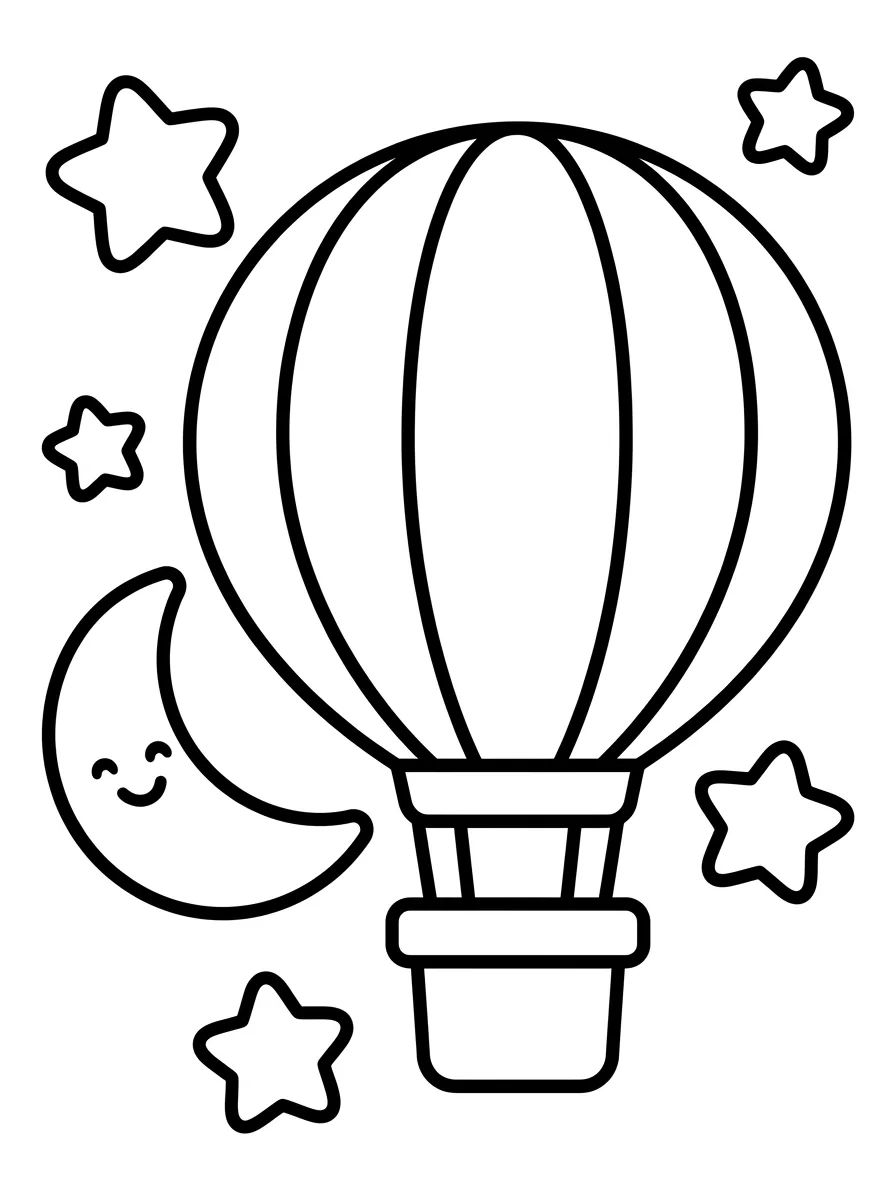 Balão das Estrelas e da Lua para colorir Desenho de Balão das Estrelas e da Lua para colorir e imprimir grátis