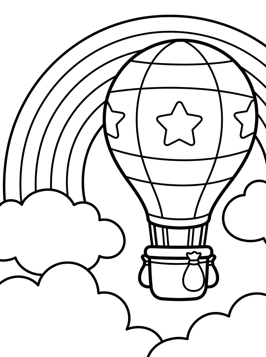 Balão de Ar Quente com Arco-Íris para colorir Desenho de Balão de Ar Quente com Arco-Íris para colorir e imprimir grátis